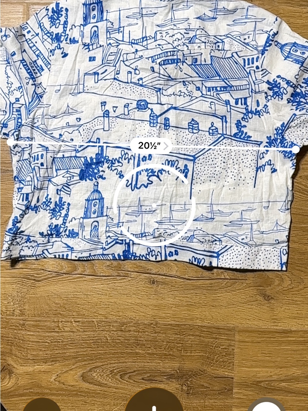 Calypso St. Barth White Button-Up Crop Shirt with Blue Scenic Print Size Medium - Picture 10 of 10
